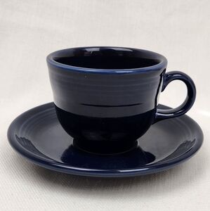 Fiesta Homer Laughlin Dark Blue Coffee/ Tea Mug Cup And Saucer Plate.